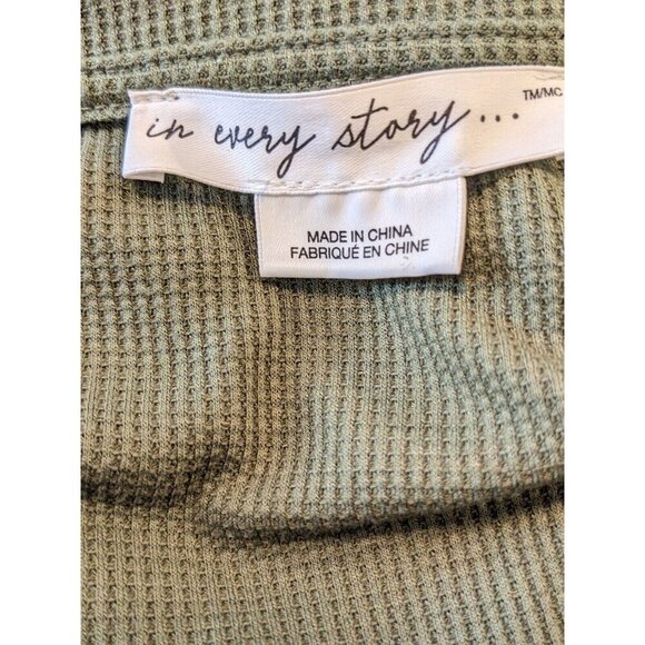 In Every Story Womens 2X Waffle Knit Henley T-Shirt Top Olive Green Long Sleeve - Picture 5 of 6